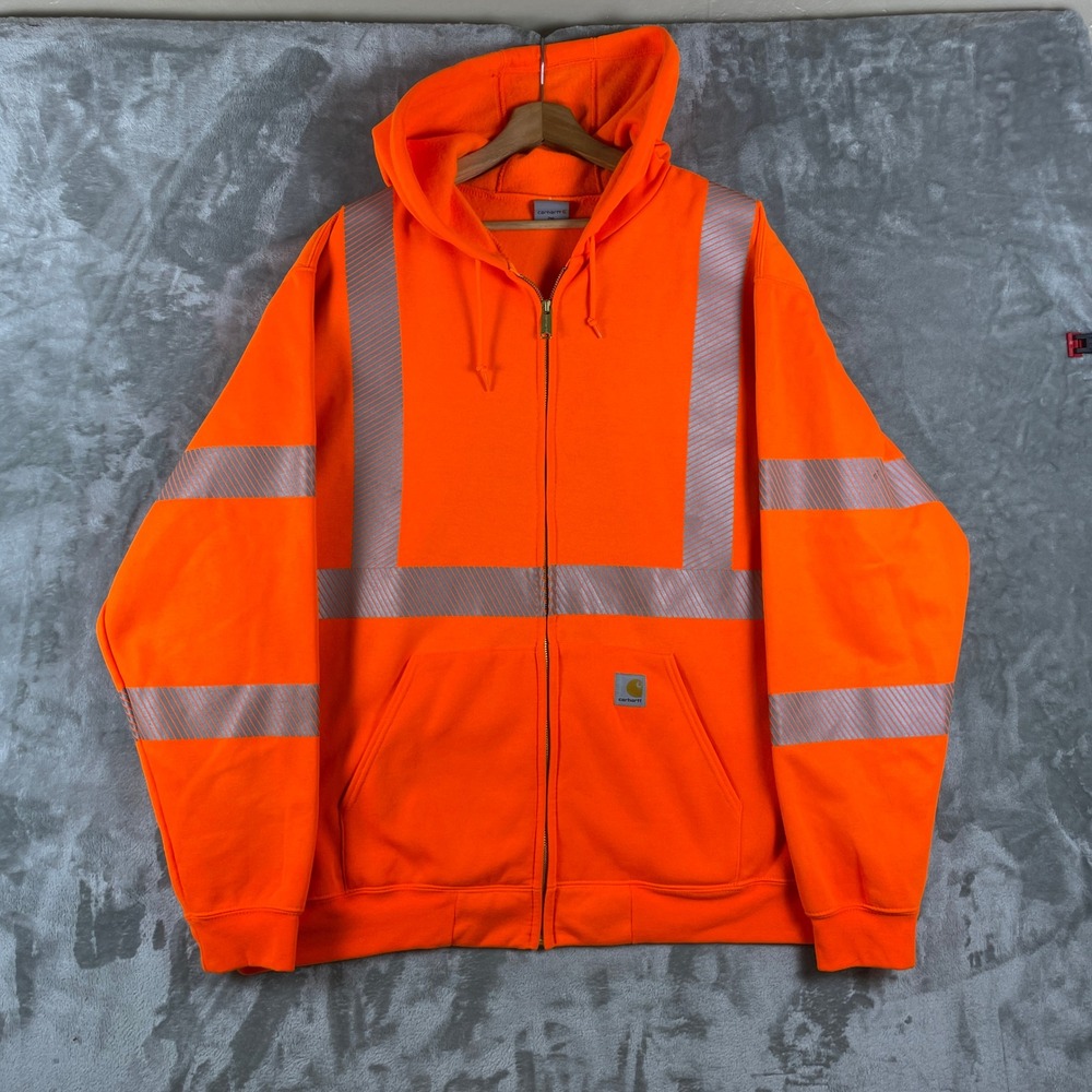 Carhartt Full Zip Hoodie Men 2XL Orange High Visibility Reflective 100503 824
